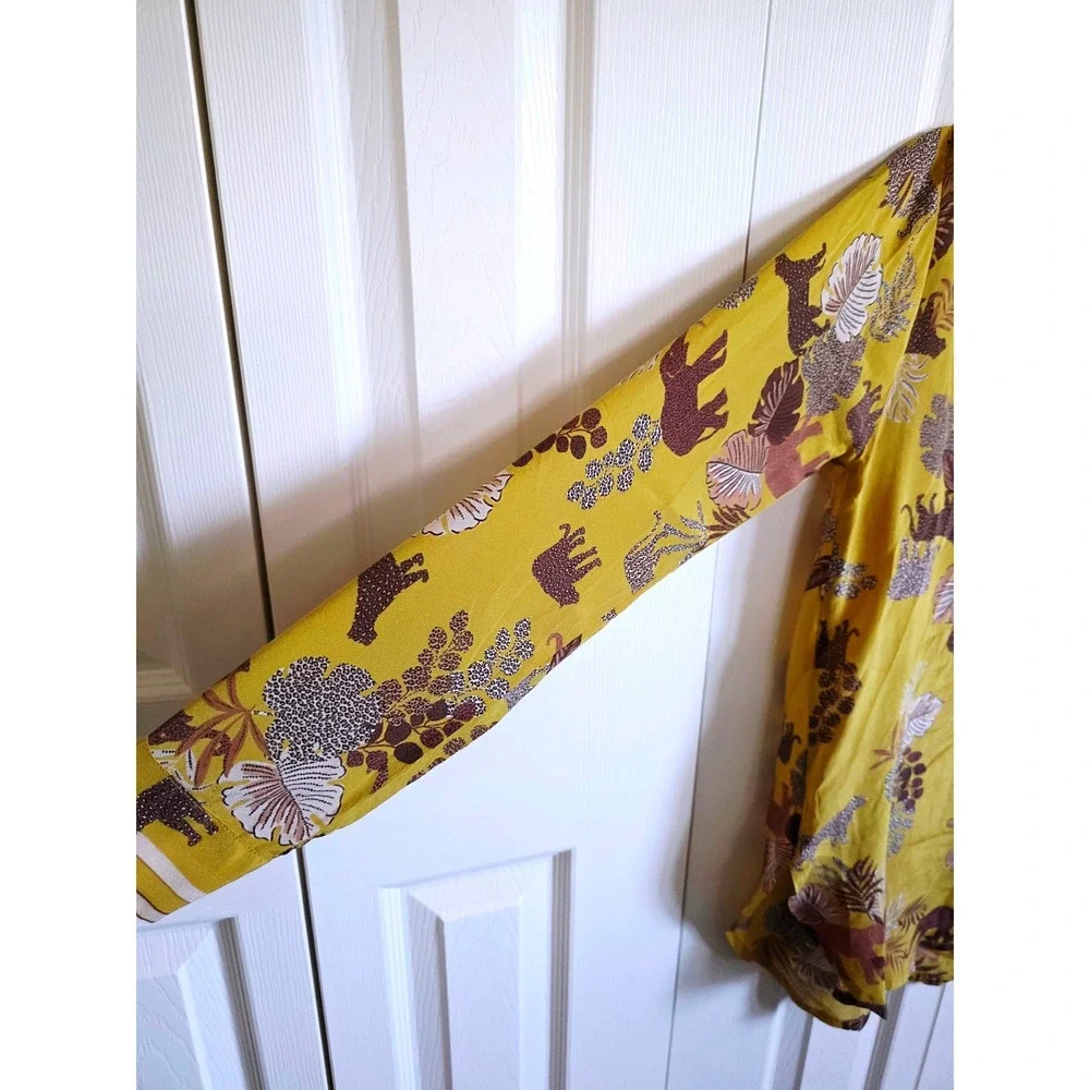 Johnny Was XS Yellow Taly Astrid Jungle Silk Safari Animal Print Tunic Blouse